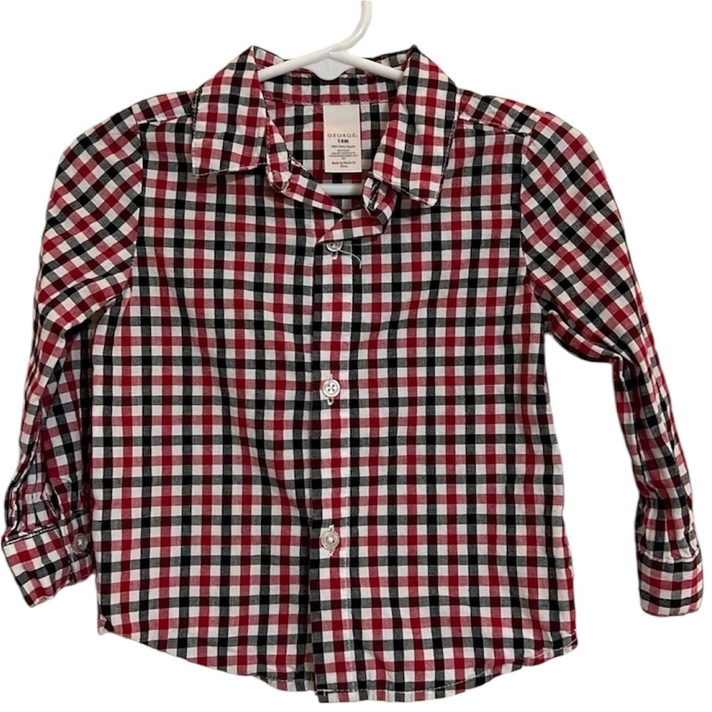 Toddler Boys George 18 Mos Long Sleeve Button Down Plaid Black and Red
